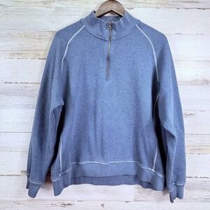 LL‎ Bean Mens Blue Traditional Fit 100% Cotton Quarter Zip Pullover Sweatshirt L
